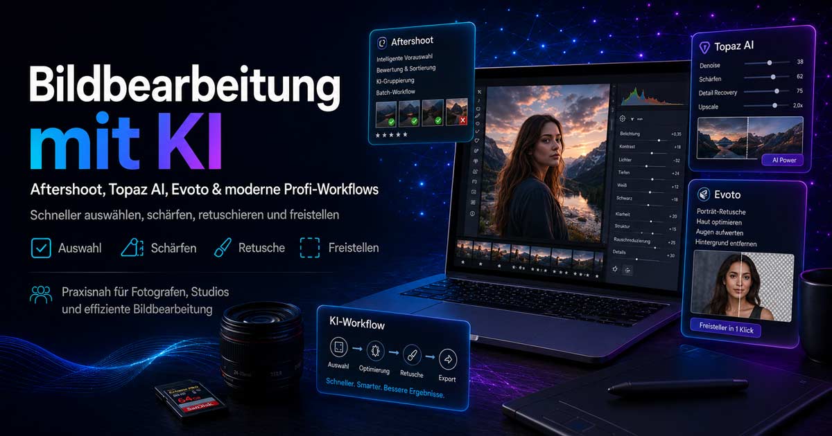 Bildbearbeitung mit KI, Aftershoot, Evoto, Topaz AI