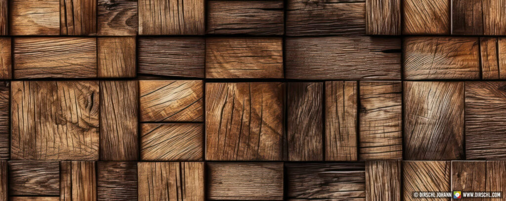 End grain wood, wooden blocks, smoked oak, endless tile, smoked wood as web banner, background, copy space, generative AI