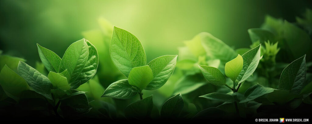 from green leafs to a real black gradient as black paper background with copy space or web banner