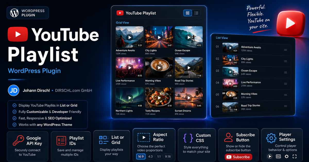 DIRSCHL YouTube Playlist WordPress Plugin