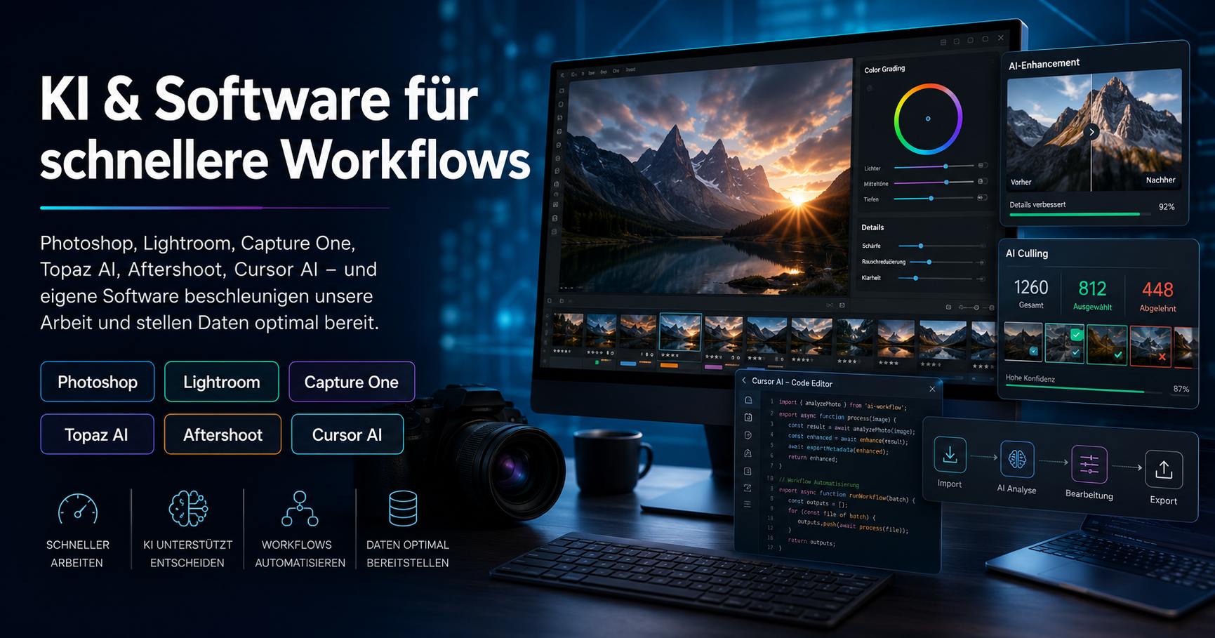 Photoshop, Lightroom, Capture One, Topaz AI, Aftershoot, Evoto und Co.