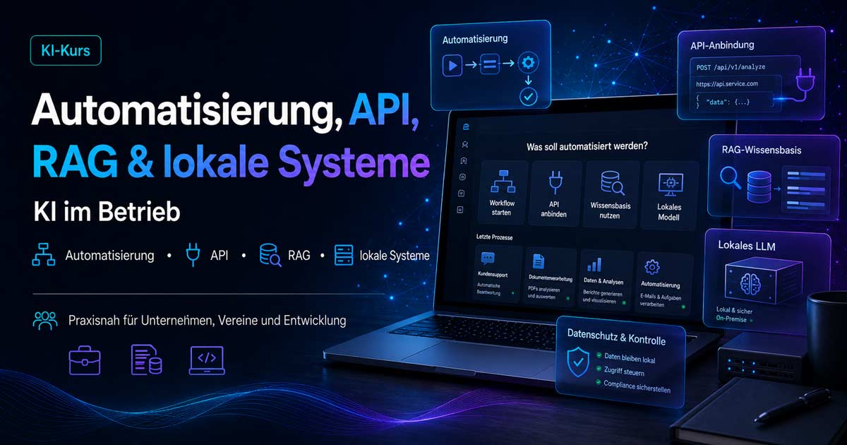 ki-kurs-automatisierung-api-rag-lokale-systeme KI Kurs - Automatisierung, API, RAG und lokale Systeme
