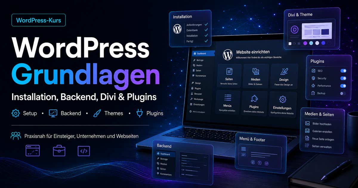 WordPress-Kurs: Installation, Backend, Divi & Plugins